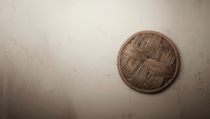 Close-up of woven straw place mat with textured grunge finish in raw umber brown, suitable for tabletop layout, World Malaria Day