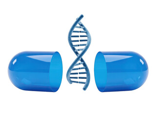 Genetic medicine: capsules with dna strand symbol isolated on transparent background