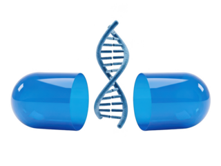 Genetic medicine: capsules with dna strand symbol isolated on transparent background