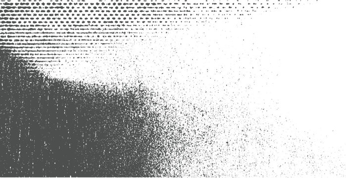 Monochrome abstract background with a dense dark gray textured area fading into a lighter speckled white space, suggesting a gradual transition or decay