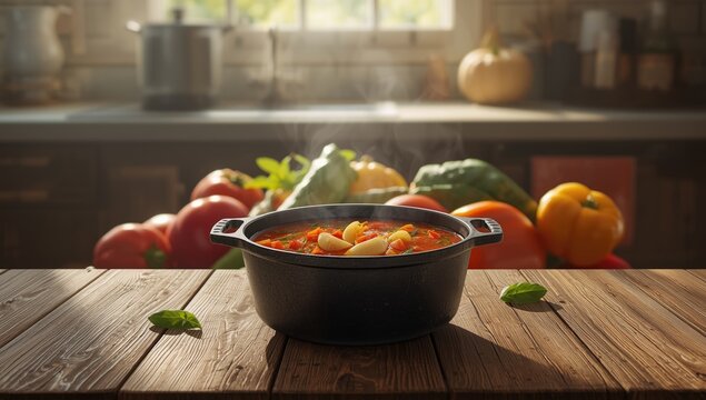 Preparing roasted tomato soup in a cast iron vessel, focusing on durability and heat distribution