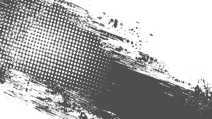 Grunge textured background with gray brush stroke and halftone dots pattern on white abstract distressed