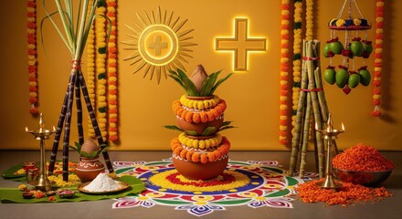 Obraz premium Traditional Indian Harvest Festival Celebration with Festive Decorations