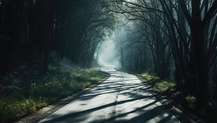 Shadowed roadway scene, highlighting nighttime urban infrastructure for layout use