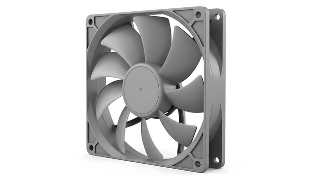A computer cooling fan with a sleek and modern design on a white background