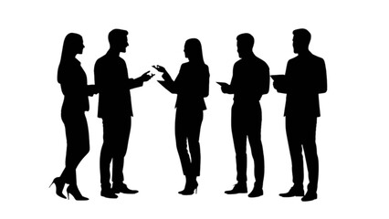 Business professionals in silhouettes engaged in a dynamic discussion and collaboration