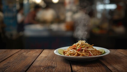 Rice noodles stir-fried with lime, emphasizing flavor balancing in Malaysian street cuisine