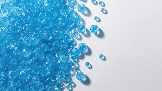 Blue silica gel indicating humidity level, serving as a moisture control material