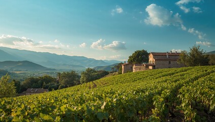 Obraz premium Vineyard-covered mountain terrain used for wine making, highlighting traditional agriculture methods, World Soil Day