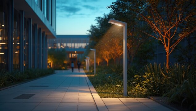 Solar-powered street lighting systems used for energy-efficient city lighting, renewable energy day