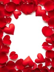 A vibrant frame of scattered red hearts creating a romantic and cheerful background