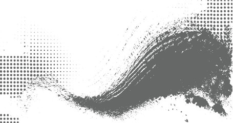 Abstract textured background with a dynamic grey brush stroke and scattered halftone dots creating a sense of movement and artistic expression