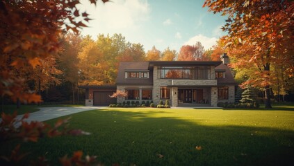 Newly constructed luxury residence with expansive forest view, highlighting contemporary design and scenic environment