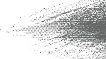 Dynamic abstract grayscale composition featuring a radiating pattern of dots and textured lines creating a sense of speed and motion