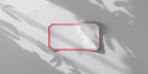 Top-down view of a paper tag with a red border and adhesive backing, suitable for product labeling or inventory