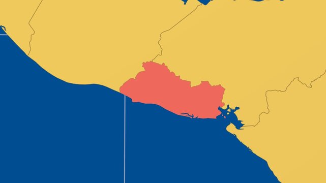 El Salvador on Globe. Animated zoom into the country in Ocean Blue Golden Yellow color palette. El Salvador logo animation. Map with meridians, parallels. Awesome video.