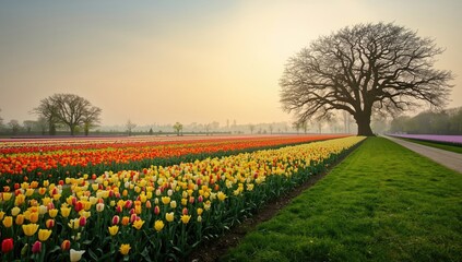 Obraz premium Vibrant flower garden during spring, floral display for outdoor aesthetics