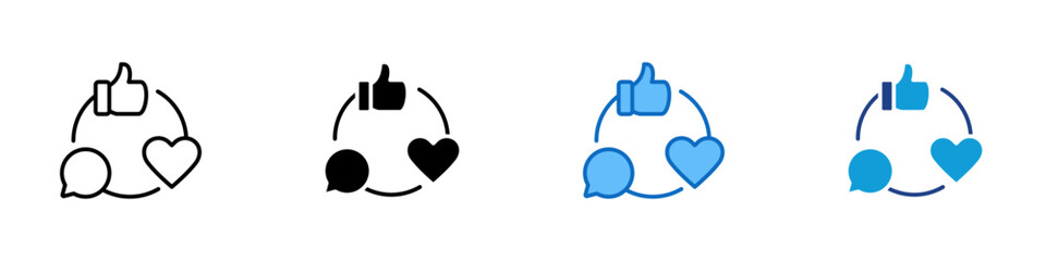Obraz premium Social Interaction Multiple Style Icon Design Vector - Chat bubble, heart, and thumbs up in rotation, representing conversation, appreciation, and feedback