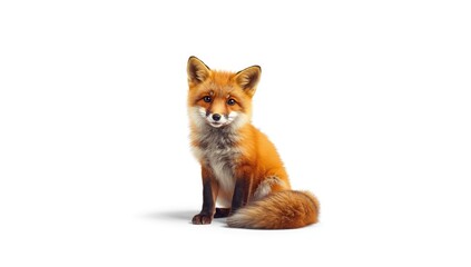 Obraz premium Small fox isolated on a white backdrop, highlighting solitude and natural elements, World Wildlife Day