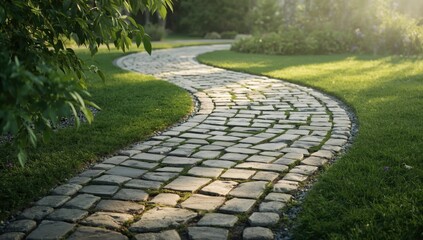 Obraz premium Stone paving for private roads or garden decor, highlighting durable natural material