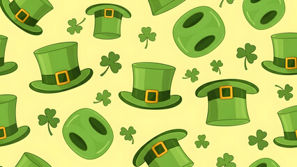 St patrick's day green hats and shamrocks pattern