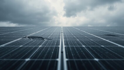 Solar panel showing hail impact, emphasizing climate resilience challenges faced by renewable energy infrastructure