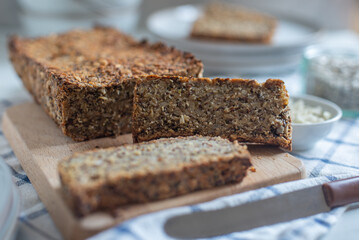 Sliced gluten free ​​bread on a board