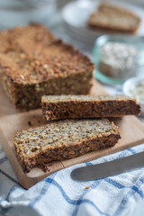 Sliced gluten free ​​bread on a board