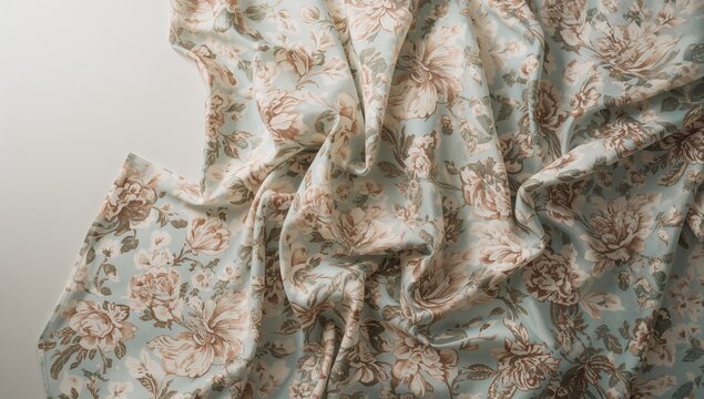 Detailed view of flower print fabric serving as a background for textile projects, focusing on fabric design