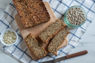 Sliced gluten free ​​bread on a board