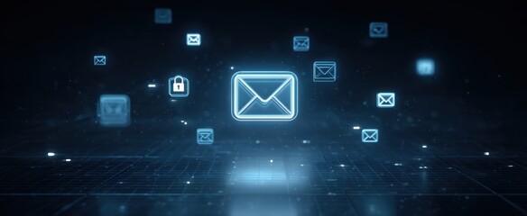The Email Icon Floating Over Futuristic Digital Grid Representing Secure Electronic Communication