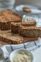 Sliced gluten free ​​bread on a board