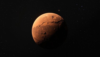 High-resolution Mars surface visualization with starry sky, focusing on planetary surface details, space science imagery