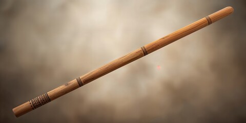 Rainstick made from long cactus tube on diagonal background, traditional musical instrument cultural craftsmanship