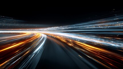 Artistic depiction of light trails and streaks, illustrating speed and motion in a dark space