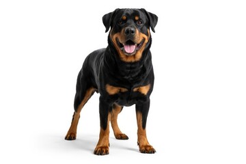 Obraz premium Focused Rottweiler shown clearly on a bright white surface