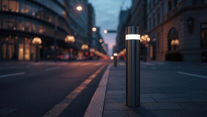 Retractable illuminated traffic bollard installed for vehicle regulation, emphasizing safety compliance, traffic safety week