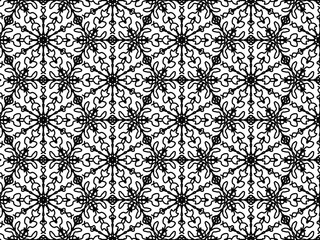 An abstract floral design arranged in a seamless geometric layout.