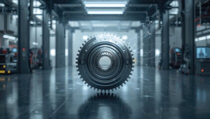 Mechanical gears and directional arrow representing industrial automation, machinery operation, Industry 4.0