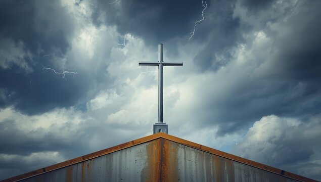 Roof with lightning rod installed to prevent lightning strikes, focusing on safety measures