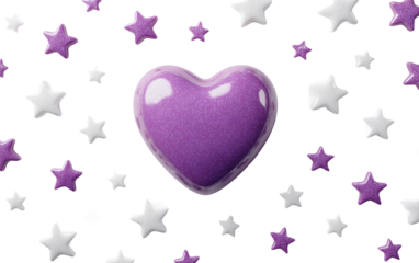 Cute purple heart emoji design with tiny stars symbolizing love, magic, and heartfelt emotion isolated on transparent background PNG