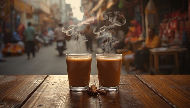Two glasses of chai tea with sunlight, highlighting morning refreshment, World Tea Day