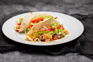 tacos with meat and vegetables - Mexican food style