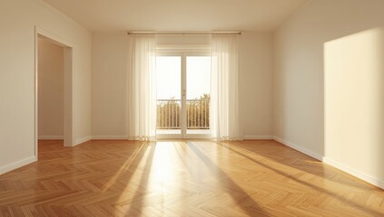 Obraz premium Bright living space featuring a balcony door and white walls, ideal for residential decor arrangement