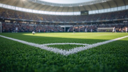 Football corner kick action, focusing on player positioning and game play