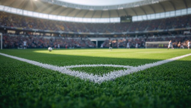 Football corner kick action, focusing on player positioning and game play