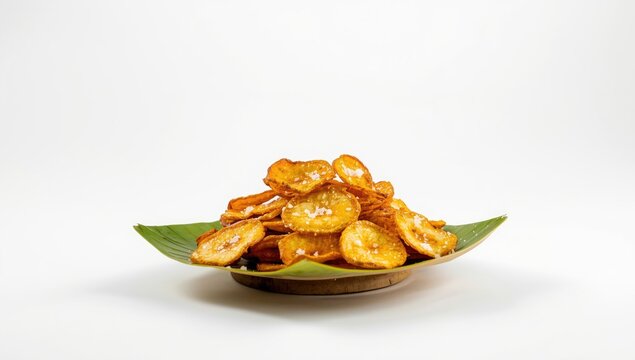 Deep-fried banana chips from under ripe bananas, a key dish in vegetarian Onam cuisine, food texture focus