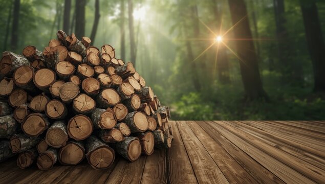 Birch firewood logs cut and arranged in a woodpile, illustrating proper storage and firewood maintenance - Powered by Adobe