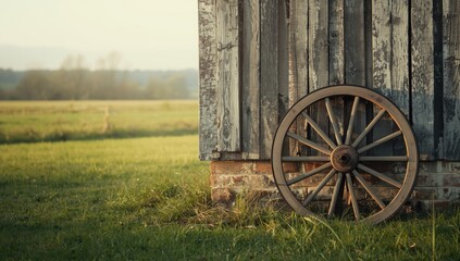 Obraz premium Kids doing cartwheels on an old farmyard wall, wooden and brick surface highlighting traditional architecture, physical activity focus