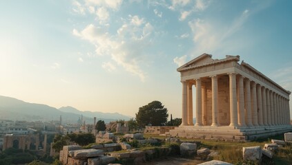 Obraz premium Historical cityscape featuring marble structures and sky, architectural travel setting, ancient design